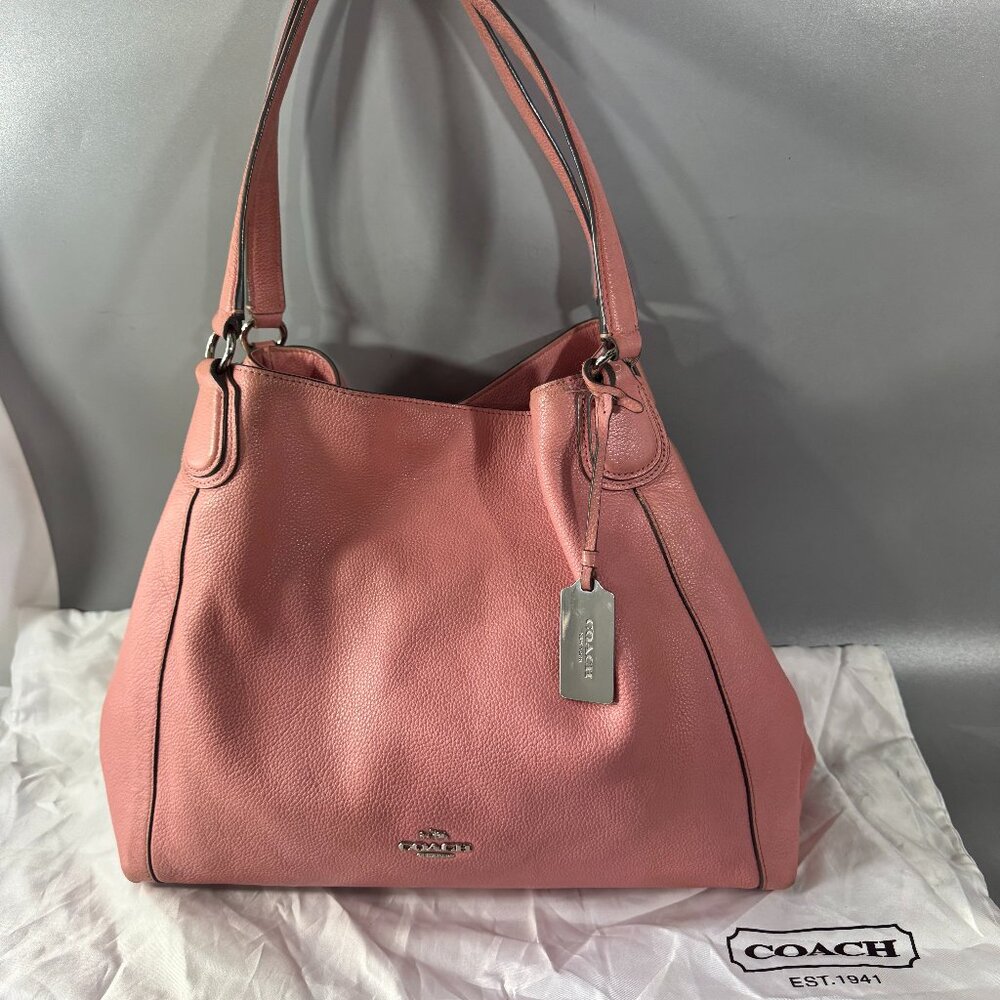 COACH # 33547 Edie Shoulder Bag In Pebble Leather in Silver/Pink (Pink)